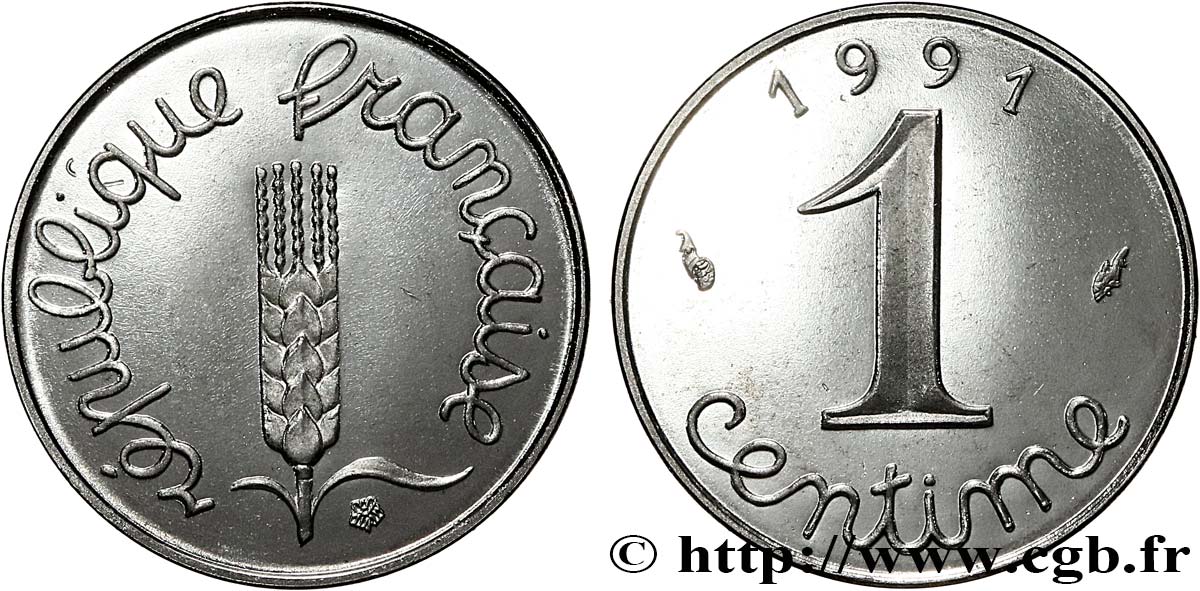 France 1 Centime épi 1990 – FDC, Acier Inoxydable, 5e République