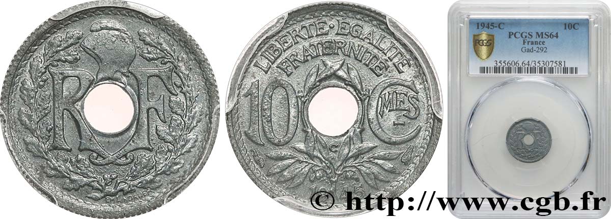 10 centimes Lindauer, petit module 1945 Castelsarrasin F.143/4 SC64 PCGS