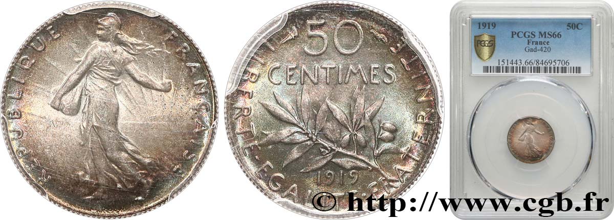 50 centimes Semeuse 1919  F.190/26 MS66 PCGS