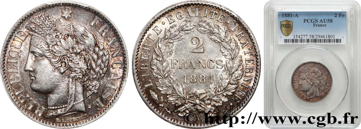 2 francs Cérès, avec légende 1881 Paris F.265/12 SUP58 PCGS