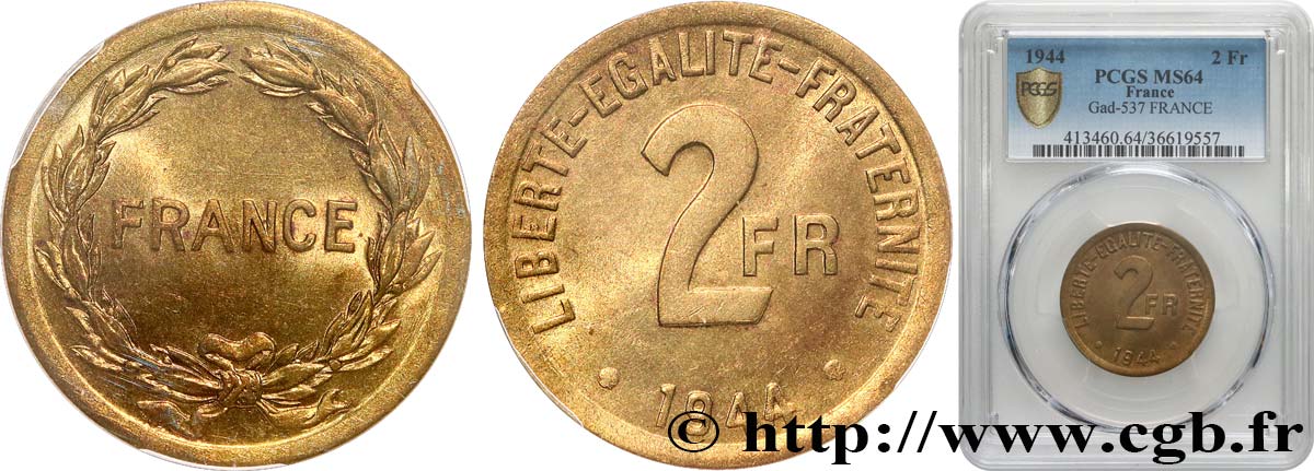 2 francs France 1944  F.271/1 SPL64 PCGS