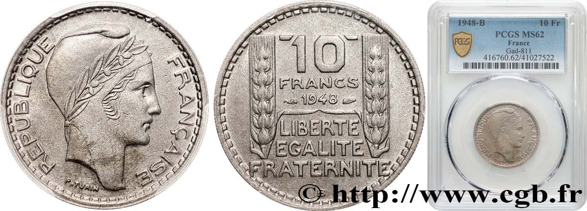 10 francs Turin, petite tête 1948 Beaumont-Le-Roger F.362/5 VZ62 PCGS
