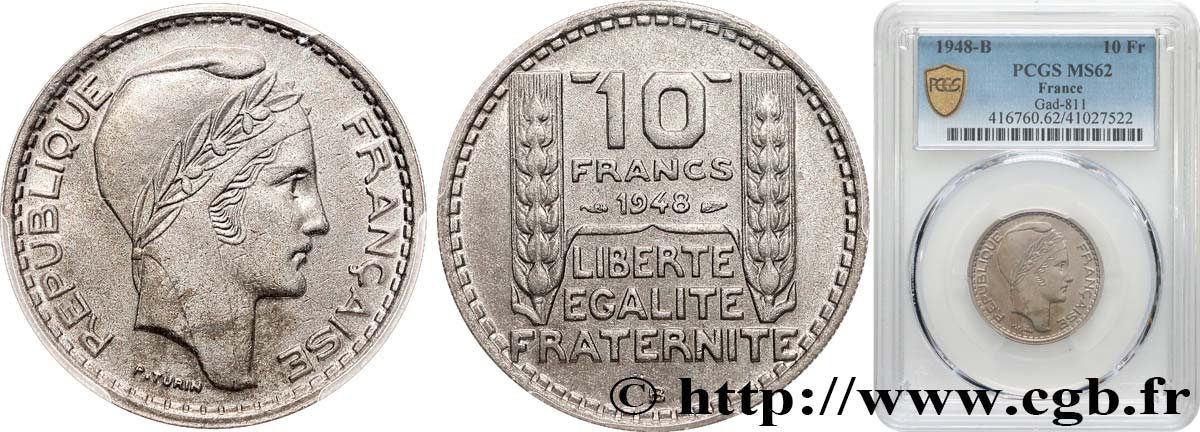 10 francs Turin, petite tête 1948 Beaumont-Le-Roger F.362/5 SUP62 PCGS