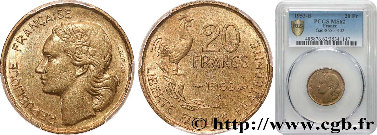 20 francs G. Guiraud 1953 Beaumont-Le-Roger F.402/12 SUP62 PCGS