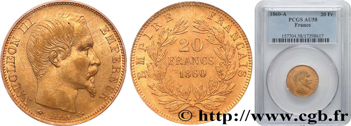 20 francs or Napoléon III, tête nue 1860 Paris F.531/18 VZ58 PCGS