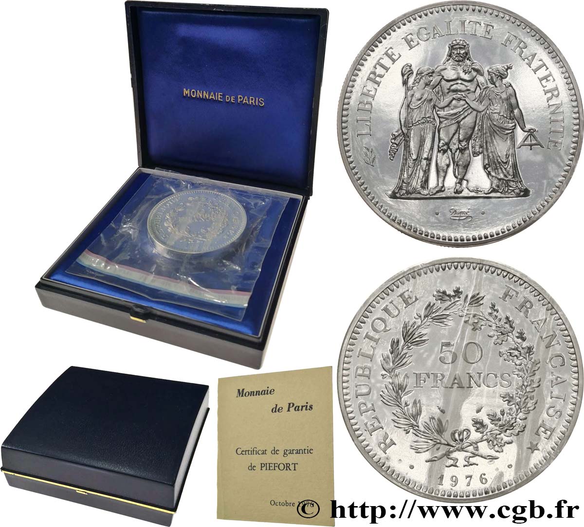 Piéfort argent de 50 francs Hercule 1976  GEM.223 P1 MS 