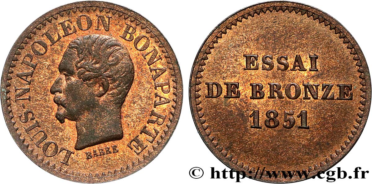 Essai de bronze au module de un centime, Louis-Napoléon Bonaparte 1851 Paris VG.3297  SPL63 