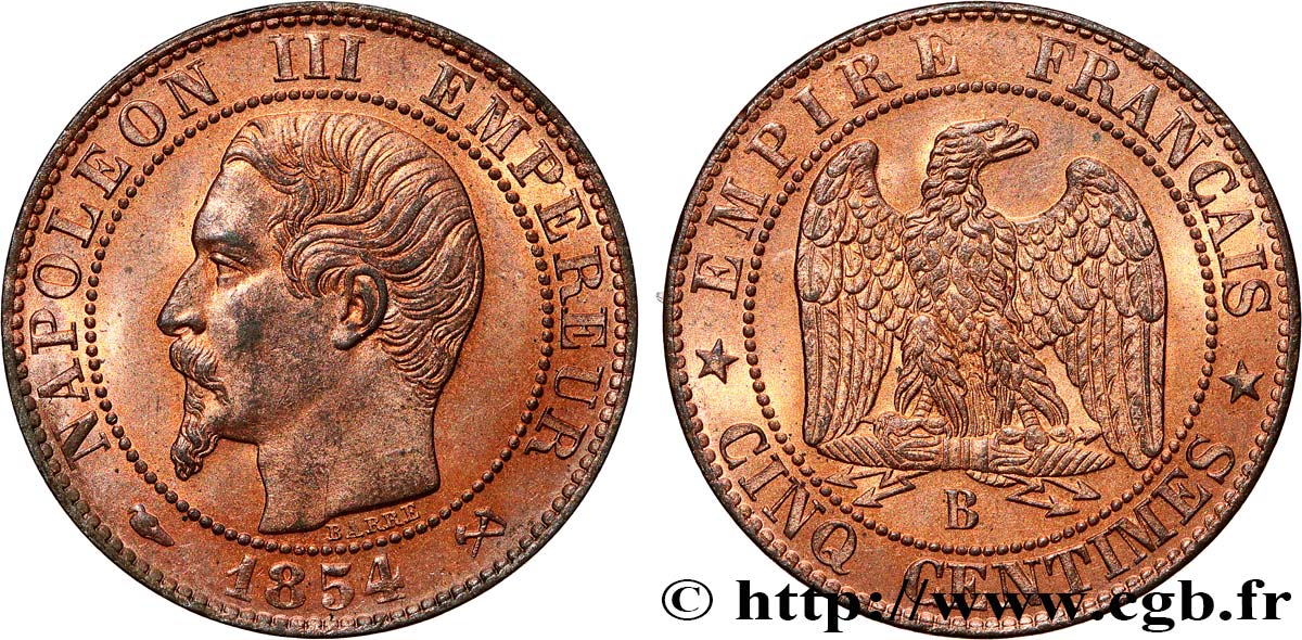 Cinq centimes Napoléon III, tête nue 1854 Rouen F.116/9 SC64 