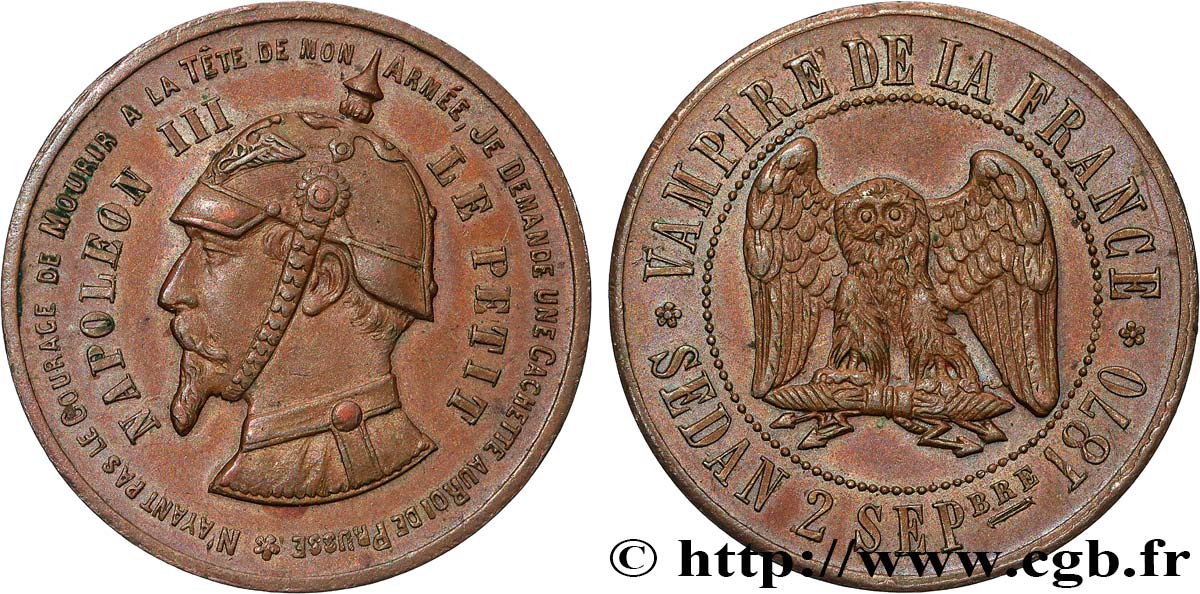 Médaille satirique Cu 32, type C “Chouette monétaire” 1870  Schw.C2a  SUP 