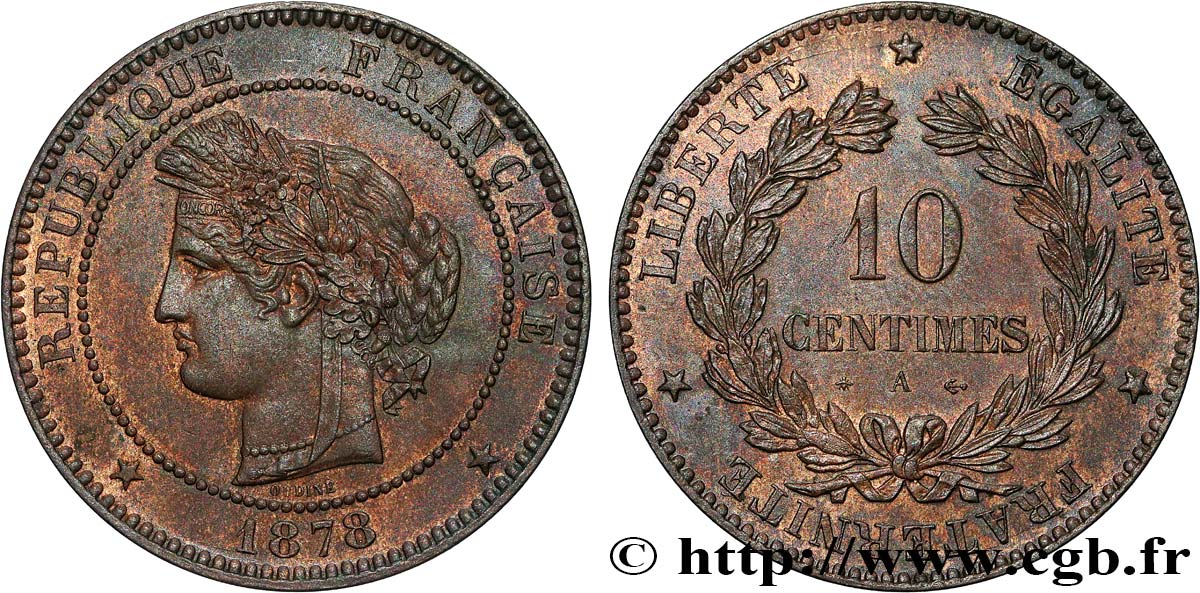 10 centimes Cérès 1878 Paris F.135/20 SUP60 