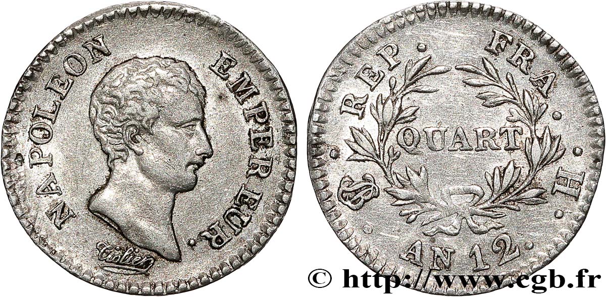 Quart (de franc) Napoléon Empereur, Calendrier révolutionnaire 1804 La Rochelle F.158/3 VF 