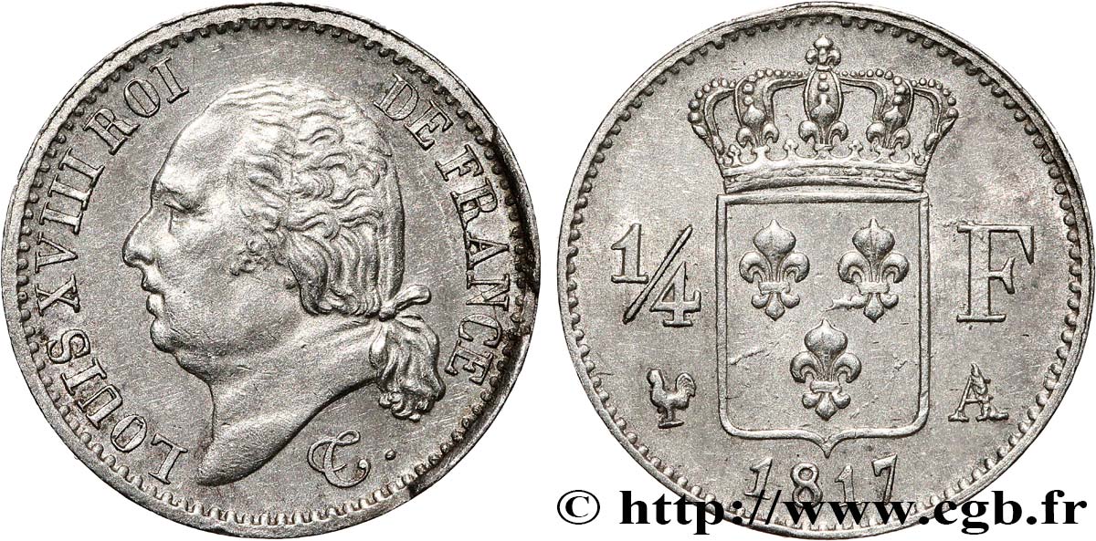 1/4 franc Louis XVIII  1817 Paris F.163/1 SUP 