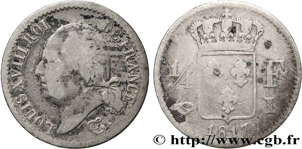 1/4 franc Louis XVIII 1817 Limoges F.163/5 SGE 