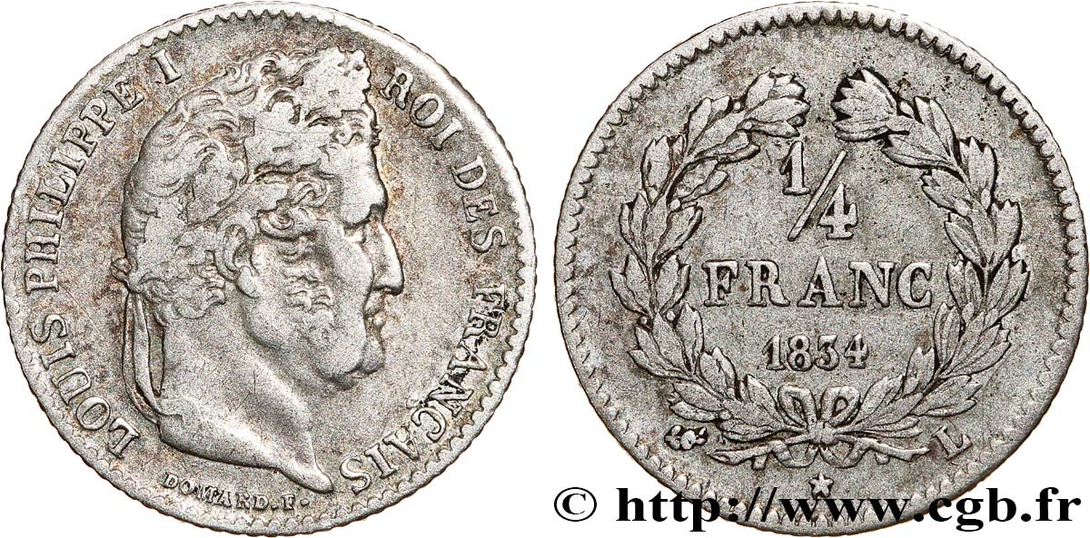 1/4 franc Louis-Philippe 1834 Bayonne F.166/44 VF25 