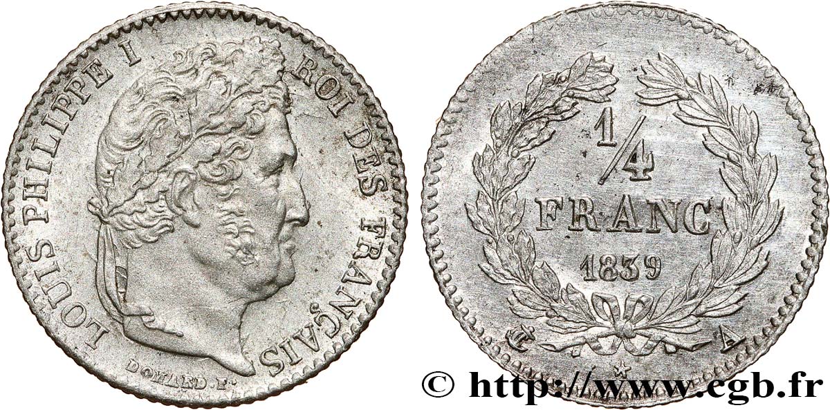 1/4 franc Louis-Philippe 1839 Paris F.166/74 MS60 