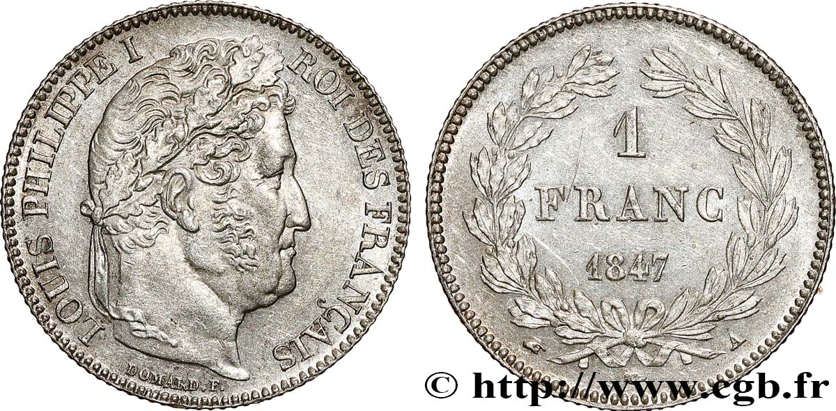 1 franc Louis-Philippe, couronne de chêne 1847 Paris F.210/110 EBC60 