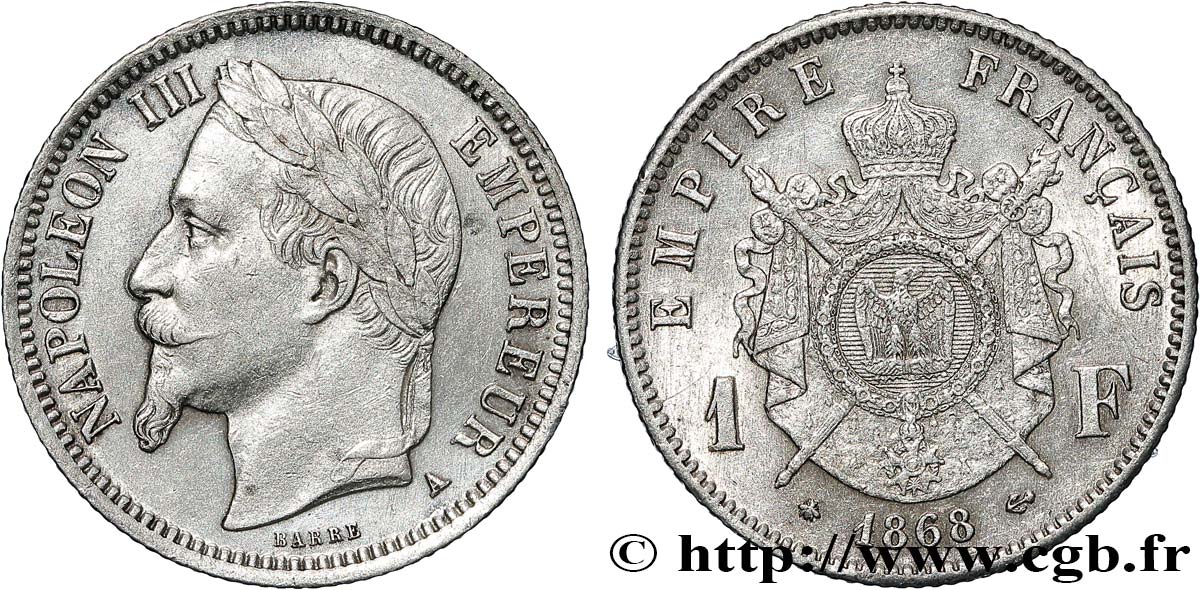 1 franc Napoléon III, tête laurée 1868 Paris F.215/10 VZ 
