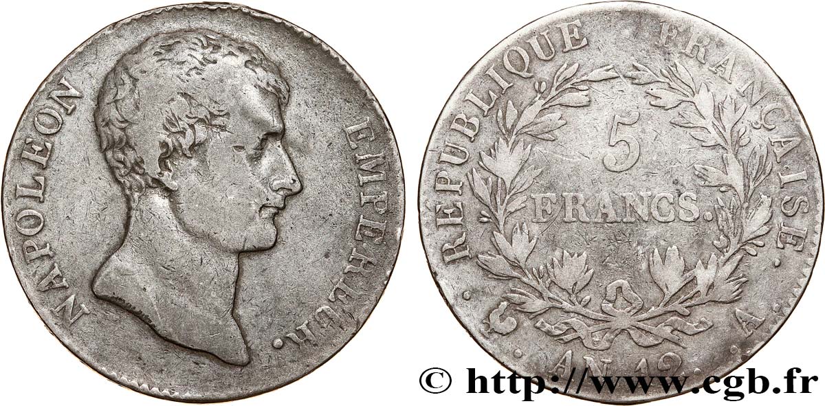 5 francs Napoléon Empereur, type intermédiaire 1804 Paris F.302/1 BC 