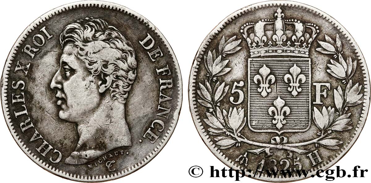 5 francs Charles X, 1er type 1825 La Rochelle F.310/7 TB 