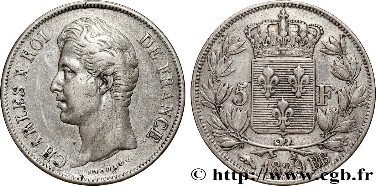 5 francs Charles X, 2e type 1829 Strasbourg F.311/29 VF/VF 