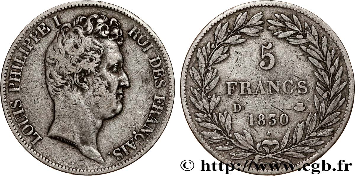 5 francs type Tiolier avec le I, tranche en creux 1830 Lyon F.315/4 S35 