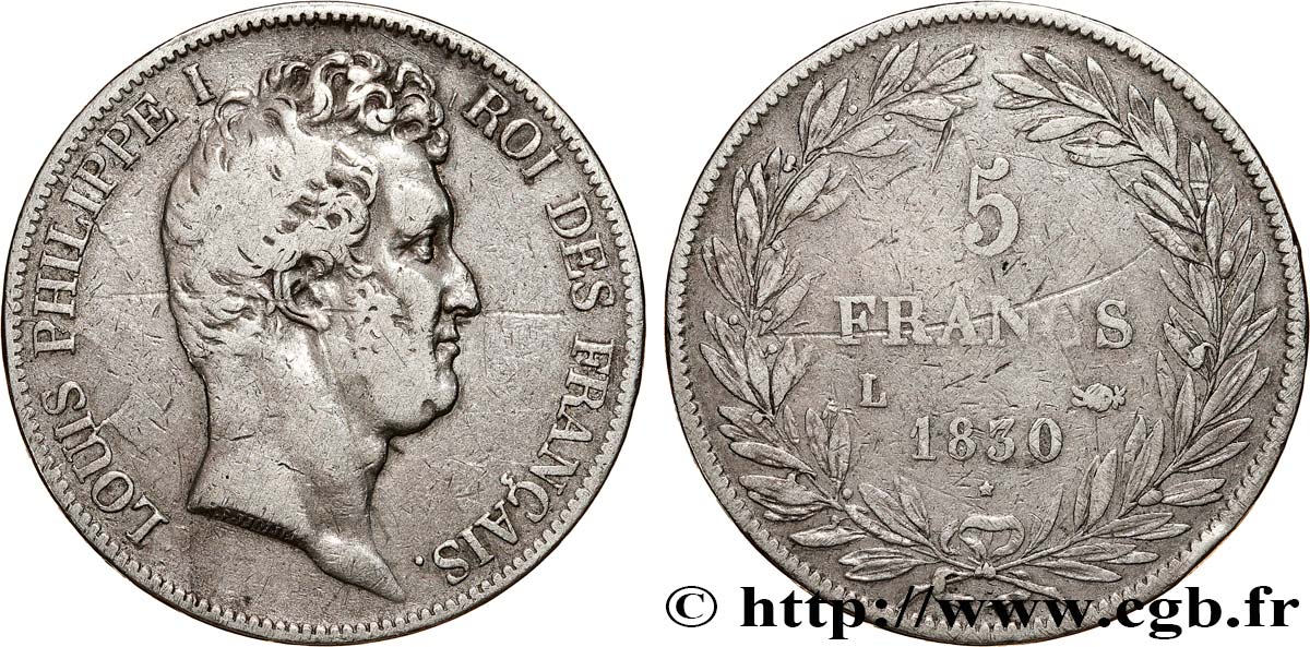 5 francs type Tiolier avec le I, tranche en creux 1830 Bayonne F.315/8 BC 