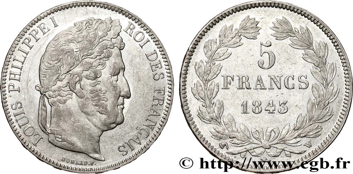 5 francs IIe type Domard 1843 Lille F.324/104 AU58 