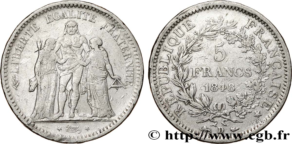 5 francs Hercule, IIe République 1848  Lyon F.326/3 BC 