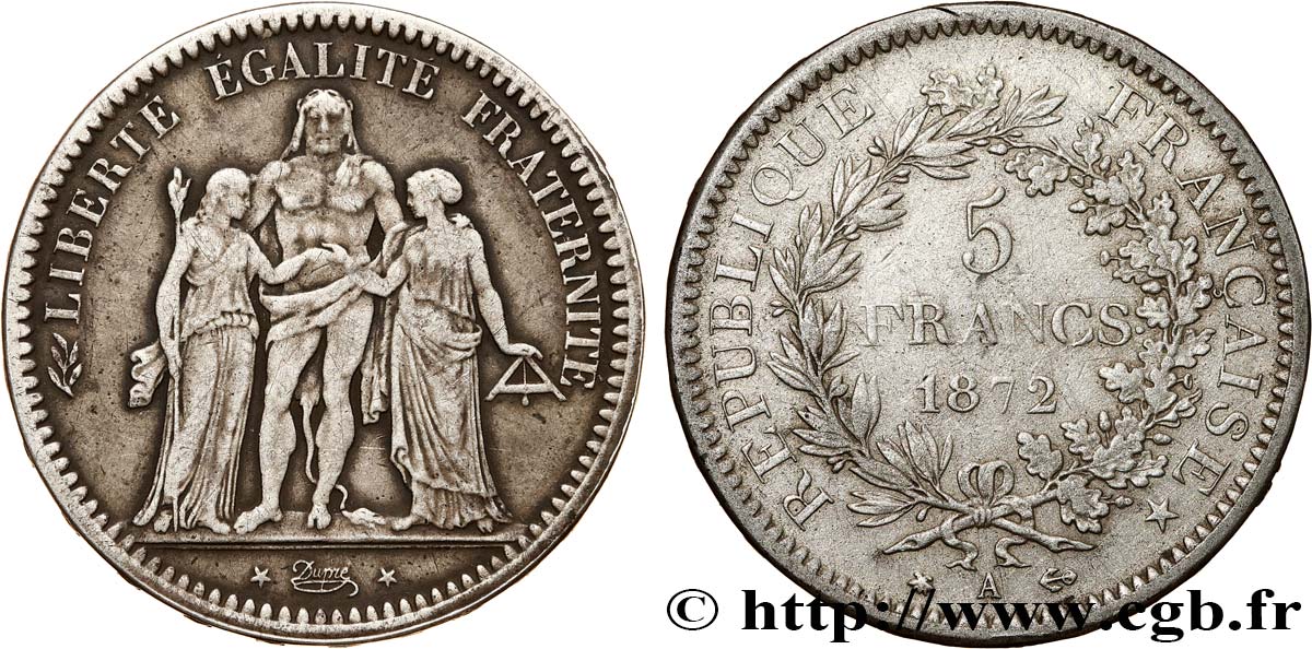 5 francs Hercule, Petites étoiles 1872 Paris F.334/7 TB+ 