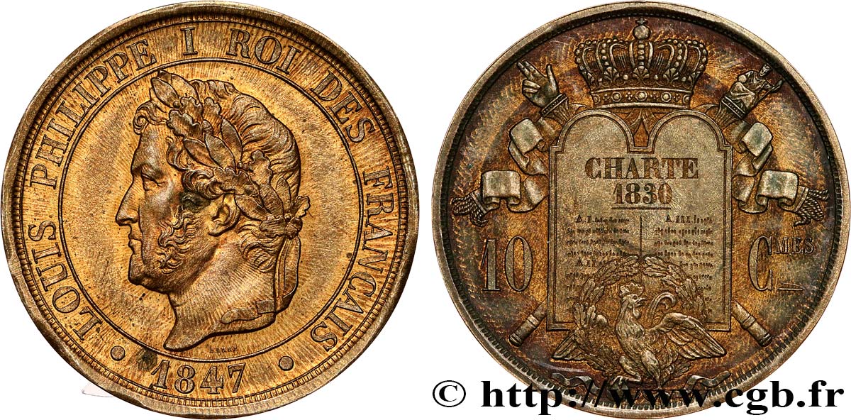 Essai de 10 centimes à la Charte 1847 Paris VG.2999  MS63 