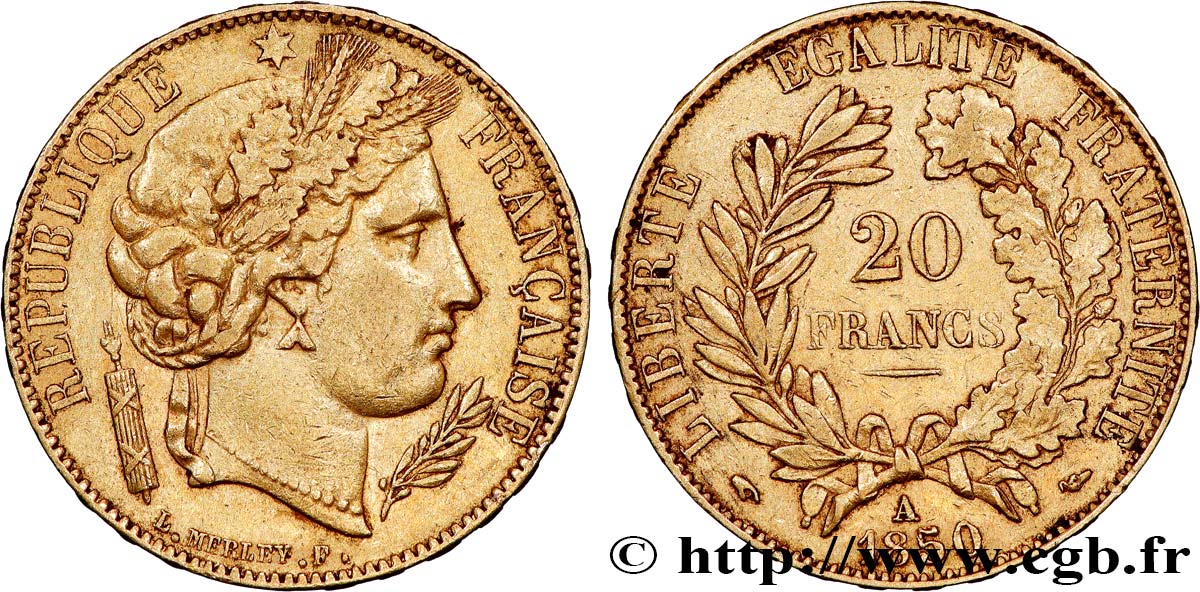 20 francs or Cérès 1850 Paris F.529/3 XF 