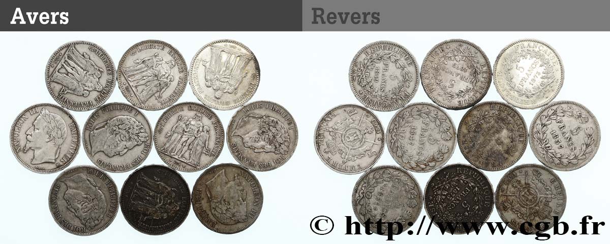 Lot de dix écus de 5 francs n.d.  F.-/ MB 