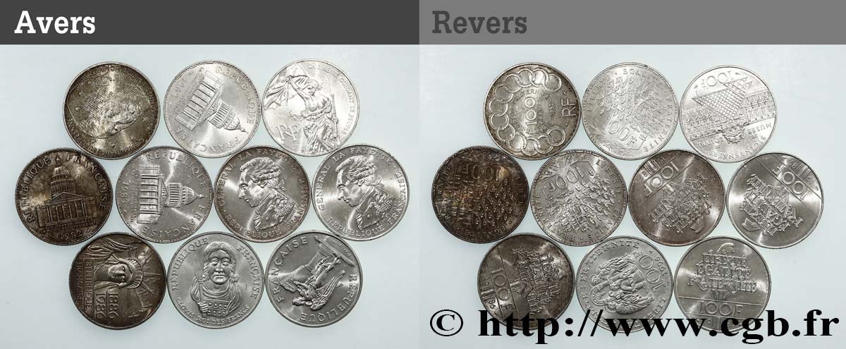 Lot de 10 pièces de 100 francs commémoratives - - F.-/ BB 