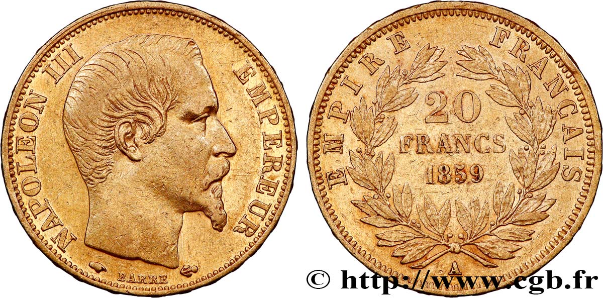 20 francs or Napoléon III, tête nue 1859 Paris F.531/15 TTB 