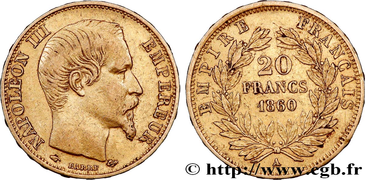 20 francs or Napoléon III, tête nue 1860 Paris F.531/18 fmd_795226 ...