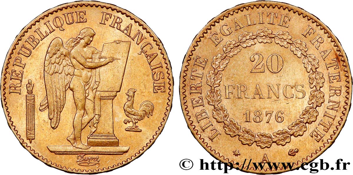 20 francs génie, Troisième république 1876 Paris F.533/4 SUP58 