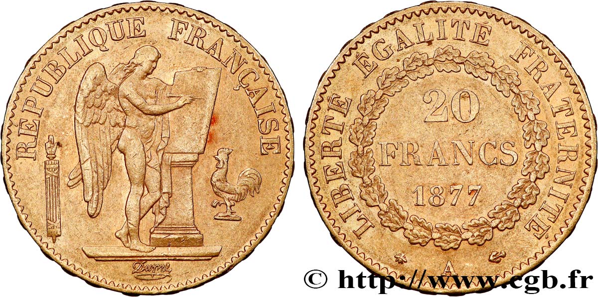 20 francs or Génie, Troisième République 1877 Paris F.533/5 TTB 
