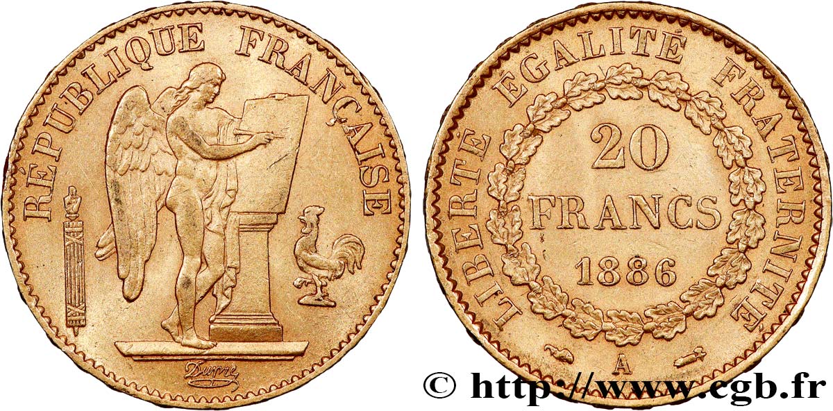 20 francs or Génie, Troisième République 1886 Paris F.533/9 TTB+ 