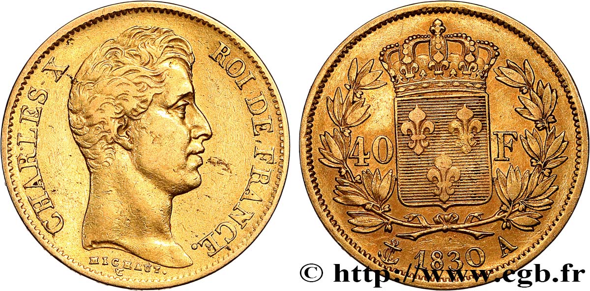 40 francs or Charles X, 2e type 1830 Paris F.544/5 XF 