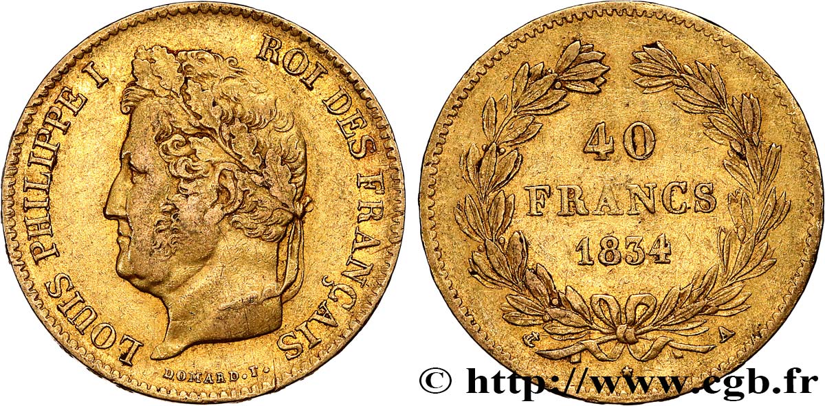 40 francs or Louis-Philippe 1834 Paris F.546/6 BB 