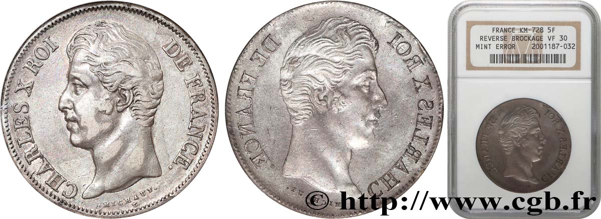 5 francs Charles X, 2e type, Frappe Incuse n.d. s.l. F.311/- BC30 NGC