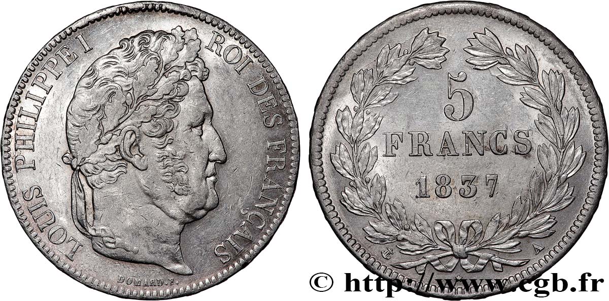 5 francs IIe type Domard 1837 Paris F.324/61 TTB53 
