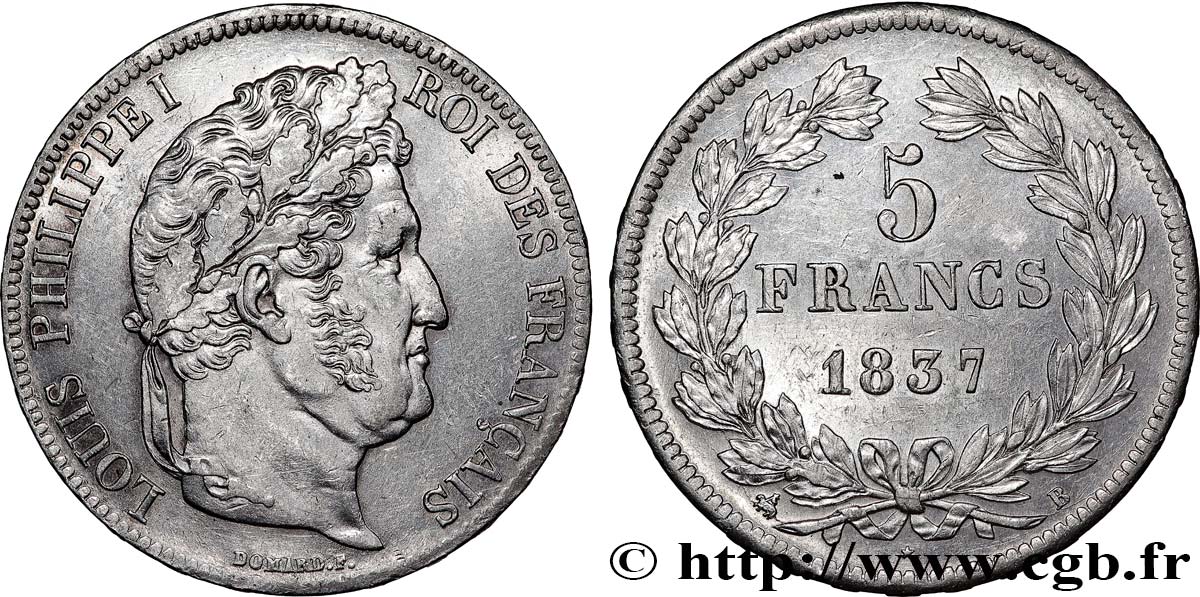 5 francs IIe type Domard 1837 Rouen F.324/62 SUP55 