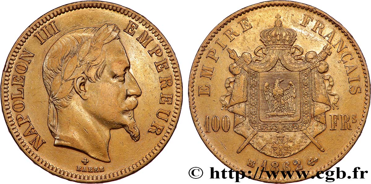 100 francs or Napoléon III tête laurée 1862 Strasbourg F.551/2 SS 