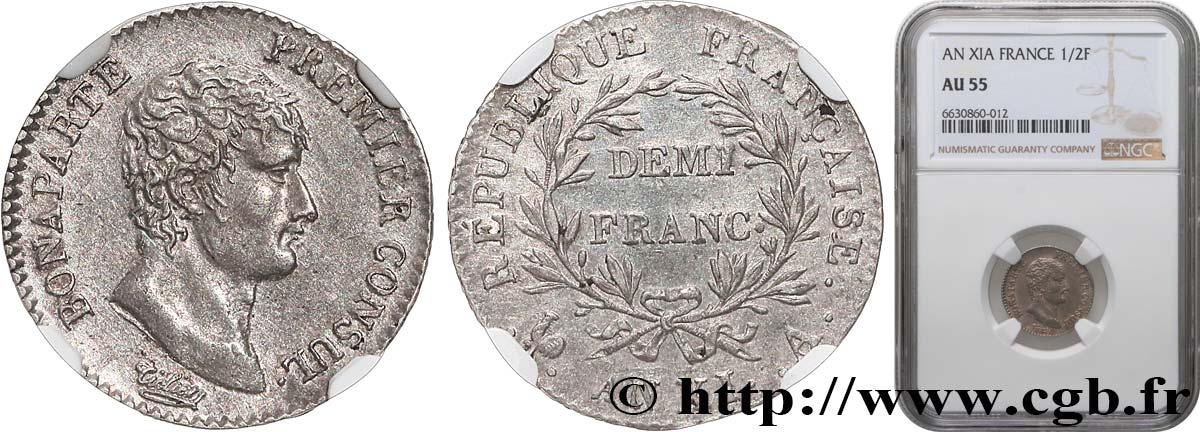Demi-franc Bonaparte Premier Consul 1803 Paris F.173/1 SPL55 NGC
