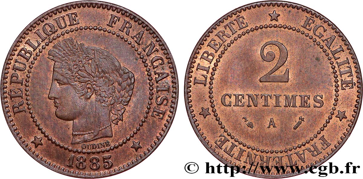 2 centimes Cérès 1885 Paris F.109/10 SUP62 