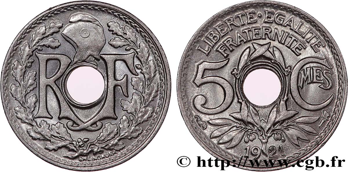 5 centimes Lindauer, petit module 1921 Paris F.122/3 MS65 