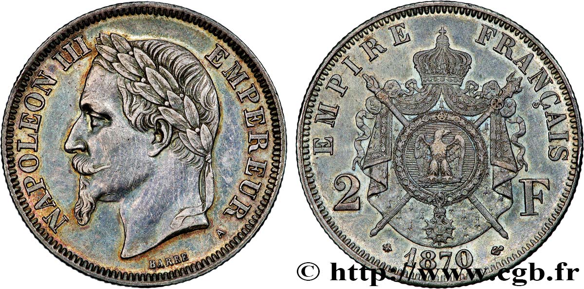 2 francs Napoléon III, tête laurée 1870 Paris F.263/12 AU 
