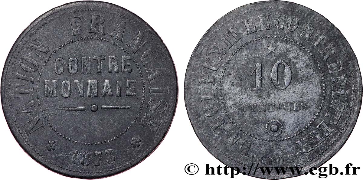 Contre-Monnaie de 10 centimes 1873  GEM.249 3 MBC 