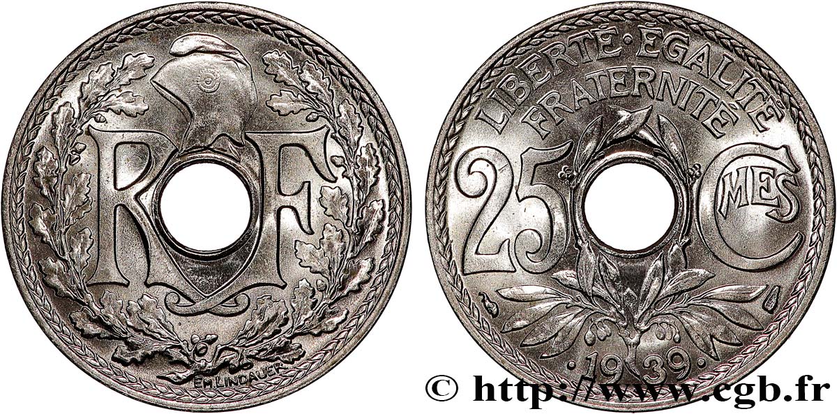 25 centimes Lindauer, maillechort 1939  F.172/3 FDC67 